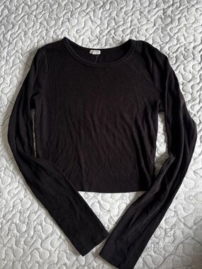 Garage Black Ribbed Long-Sleeve Crop Top